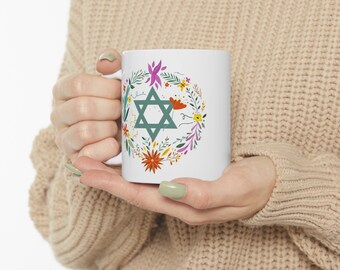 I Have No Other Country - Ein Li Eretz Acheret ... customized ceramic coffee mug with David star and flower decoration