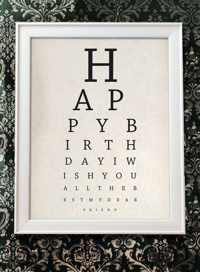Printable Happy Birthday Card Eye Chart Humoristic Birthday Card I ...