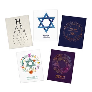 Jüdische Feiertags-Grußkarten (5er-Pack) mit Umschlägen - Shavuot, Pessach, Chanukka, Purim und Chag Sameach