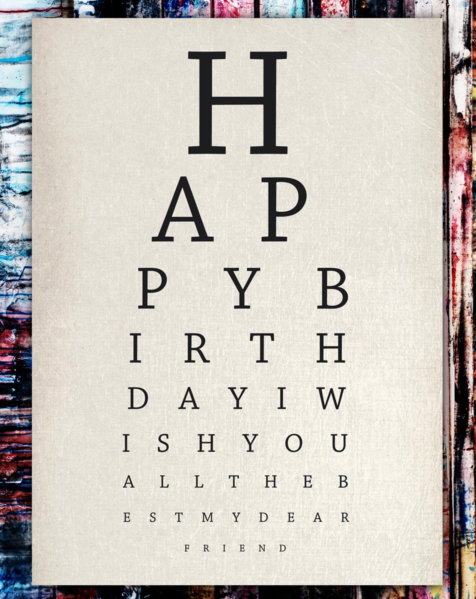Printable Happy Birthday Card Eye Chart Humoristic Etsy Canada Eye Chart Birthday Card
