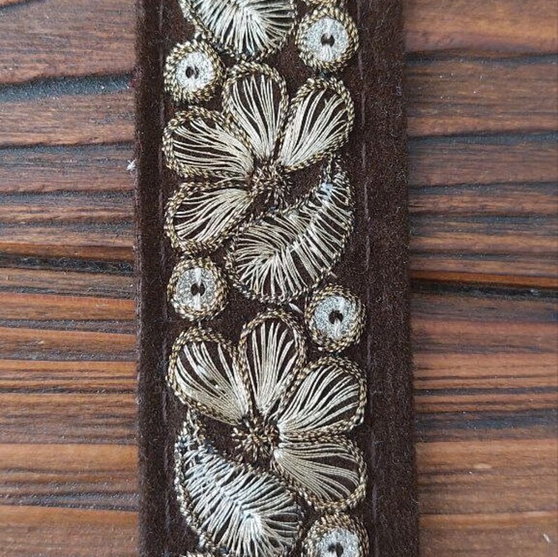 Brown Velvet Braid With Gold Thread Embroidery in the Form of Flowers ...