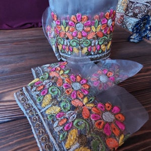 Colorful indian lace with embroidery,  organza ribbon, Pakistan clothing decoration, nikkah wedding decoration, Afghan dress decoration