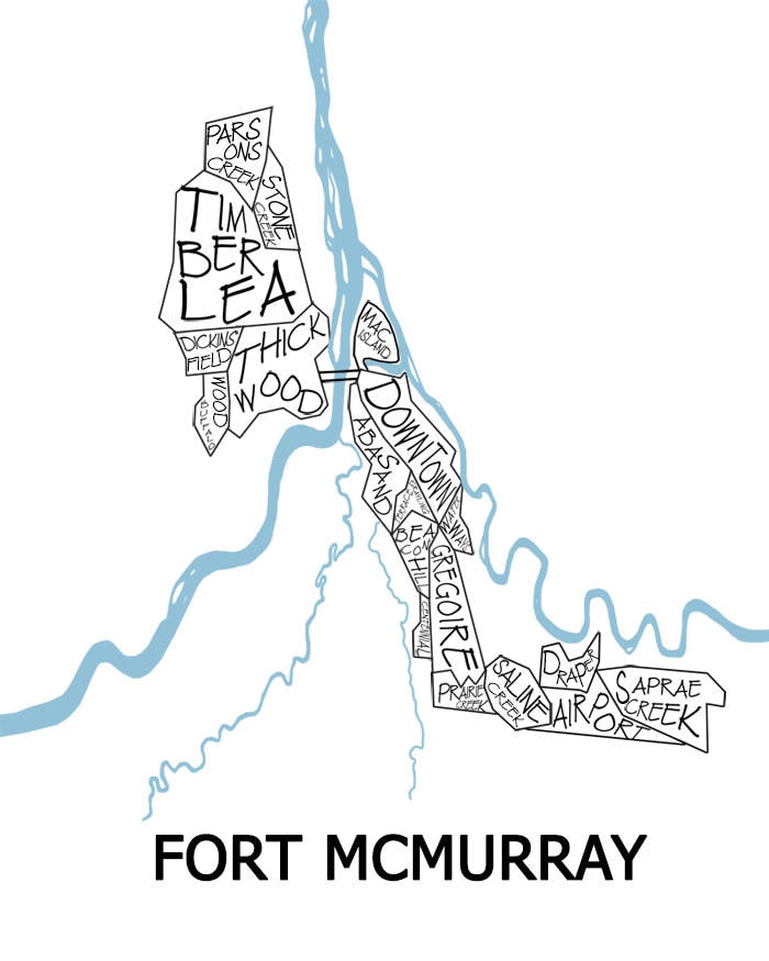 Fort McMurray City Map Poster Print Canada Alberta Street Map Etsy