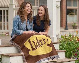 Luke's Diner Cup Logo | Woven Blanket | Gilmore Girls | Stars Hollow Coffee Decor | 100% Cotton Throw | Iconic Luke Danes Sign Fan Gift