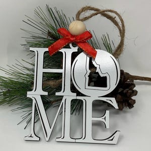 Idaho HOME Ornament, Laser Cut Holiday Decoration, Optional Red or Green Backer,  Stocking Stuffer, Christmas Hanging Ornament, Gift