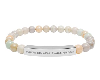 Engraved Beaded Bar Bracelet | Natural Stone Stretch Bracelet | Gilmore Girls Gift