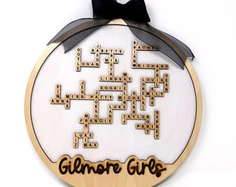 Personalized Gilmore Girls Scrabble Wall Art | Custom Stars Hollow Character Names | 11.5" Round Sign