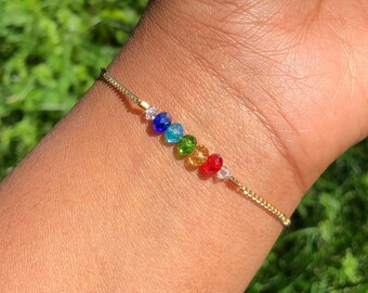 Rainbow Gemstone Bar Bracelet, perfect for gifts, delicate minimalist bracelet