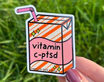 Vitamin C-PTSD Juice Box Vinyl Sticker | PTSD and Trauma Awareness, Mental Health
