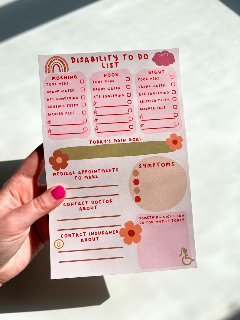 Disability To Do List Notepad | Daily Health Planner, Medical Planner, Medication Tracker,  Chronic Illness Planner, Symptom Tracker
