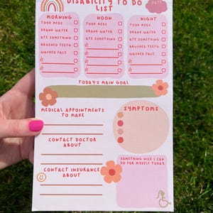 Disability To Do List Notepad | Daily Health Planner, Medical Planner, Medication Tracker, Chronic Illness Planner, Symptom Tracker image 1