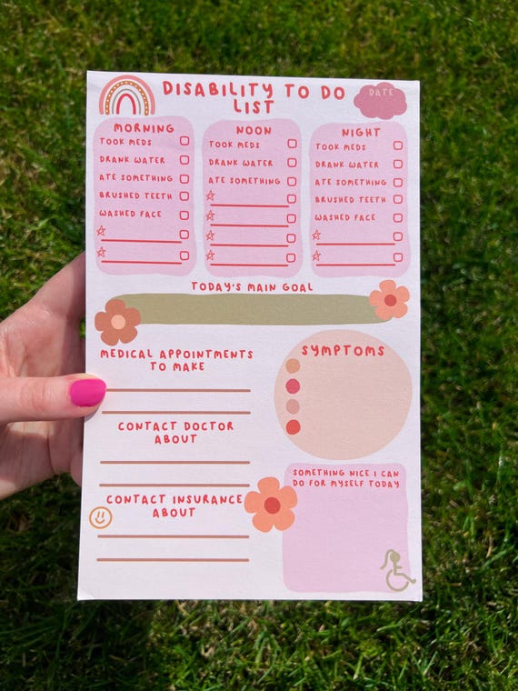 Disability To Do List Notepad | Daily Health Planner, Medical Planner, Medication Tracker,  Chronic Illness Planner, Symptom Tracker