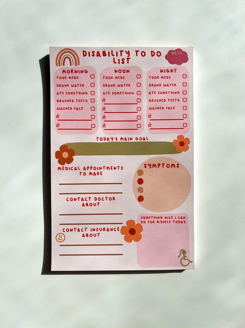 Disability To Do List Notepad | Daily Health Planner, Medical Planner, Medication Tracker,  Chronic Illness Planner, Symptom Tracker