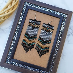 Beaded Fringe earrings, Southwestern woven earrings