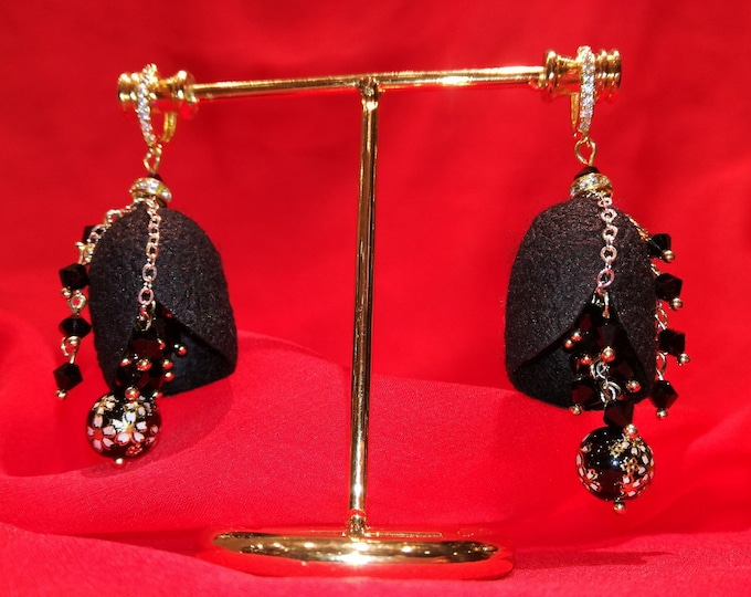 Silkworm cocoon earrings with Swarovski glass beads.