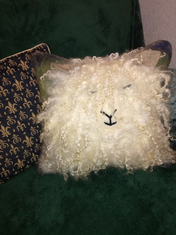 Decorative cushion in felted wool. Little lamb.