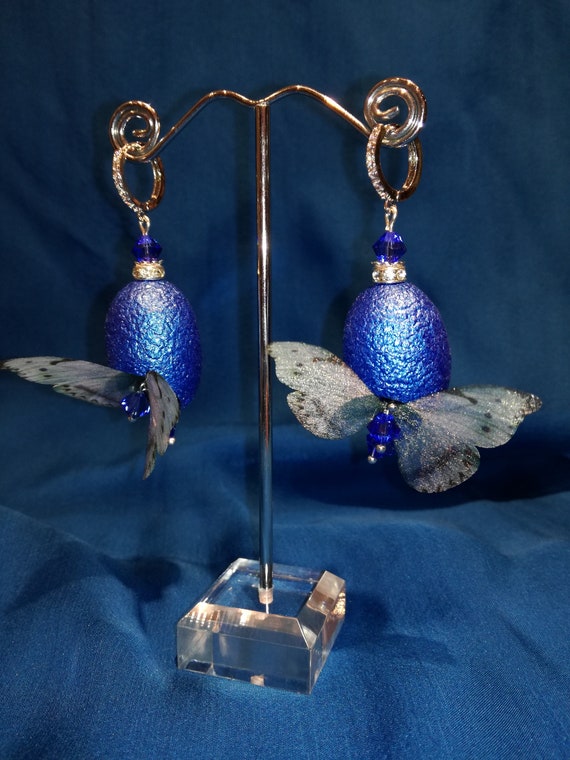 Silkworm cocoon earrings with Swarovski glass beads