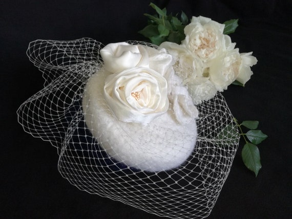 Small felted merino wool wedding hat.