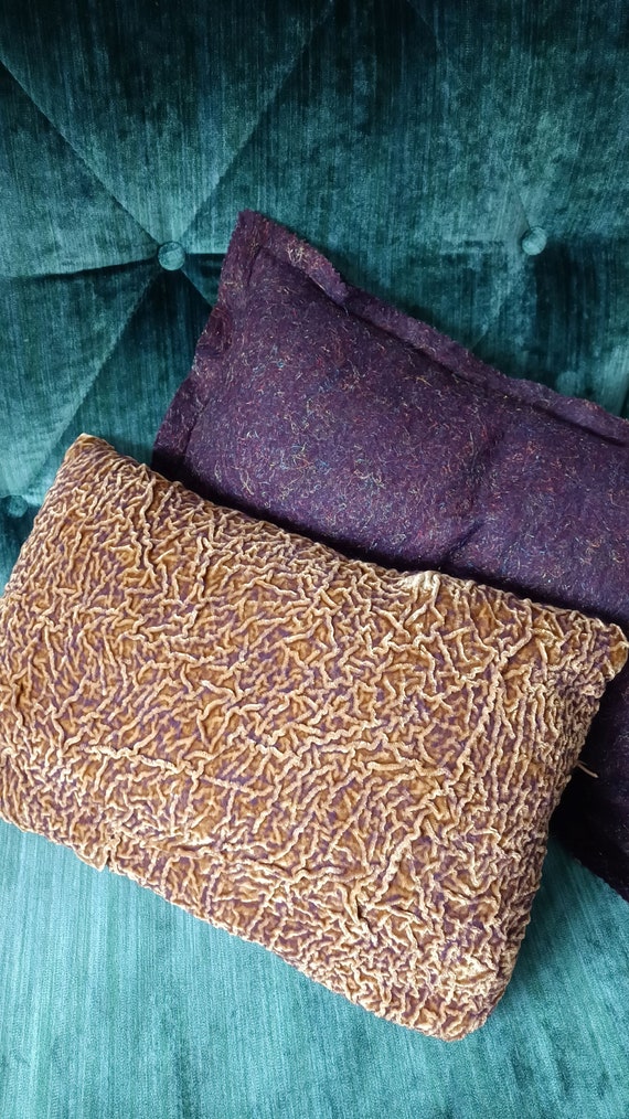 Felted decorative cushion in merino wool and velvet on silk