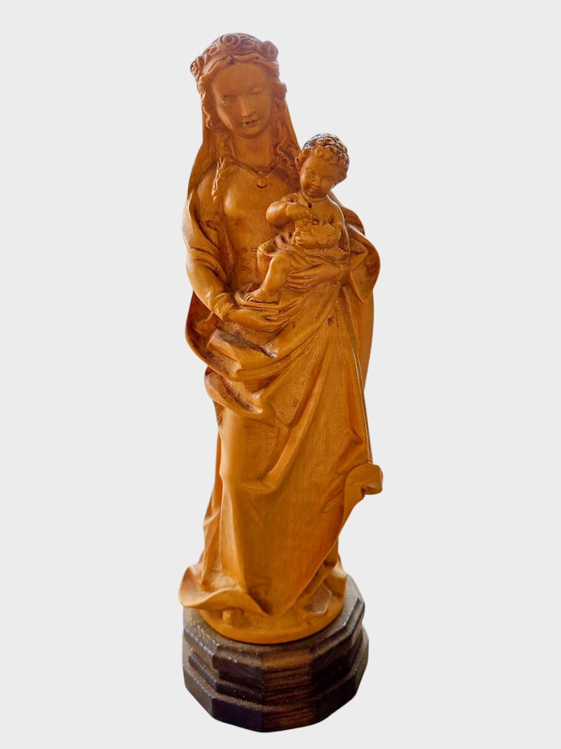 Vintage ANRI Hand Carved Wood Madonna and Child Statue - Etsy