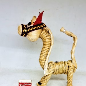 Vintage Small Hand Crafted Rope Horse  - Sisal Rope Horse Figurine with Felt Trim - 1970&#39;s