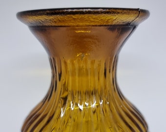 Amber Glass Vase - Vintage Patterned Glass Vase - 23 cm Tall