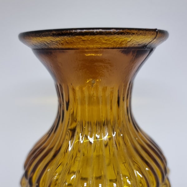 Amber Glass Vase - Vintage Patterned Glass Vase - 23 cm Tall