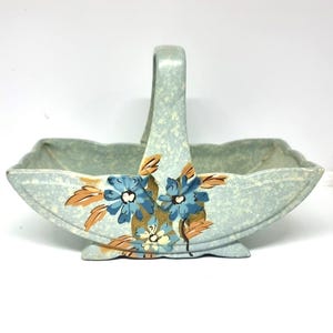 Vintage Art Deco Pottery Basket with Hand Painted Flowers on the Front - Kildare  England