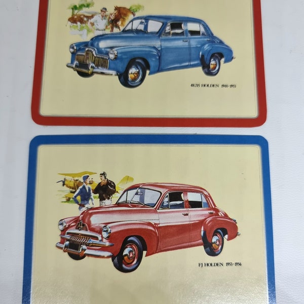 Two Vintage Swap Cards - Extra Wide Pair of Playing Cards - Advertising - Early Holden Cars -  FJ Holden and FX Holden