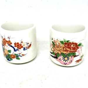 Vintage Pair of Small Egg Cups  - Two Decorative Japanese  Ceramic Egg cups withCherry Blossome and Flower Cart Design