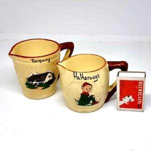 Vintage Small Milk Jugs or Creamers  'Torquay'  and Hathersage'   - Manorware - Torquay Ware - Pixie and Thatched Cottage - England