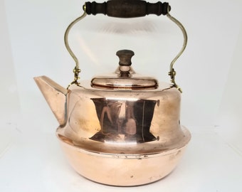 Vintage 'Rodd' Copper Tea Kettle with Wooden Handle and  Knob  - Original Swing Ticket and Instructions