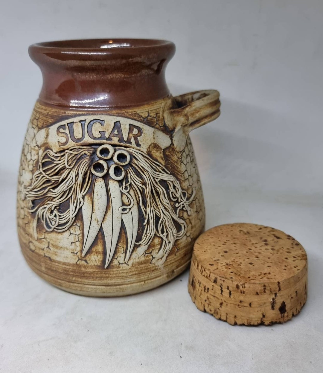 Large Vintage Australian Pottery Sugar Jar With Cork Lid and Etsy