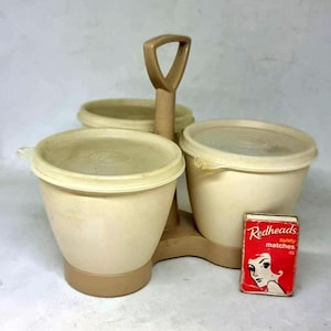 Vintage Tupperware Condiment 3 Container Serving Set  -  Almond Colour - 757-8