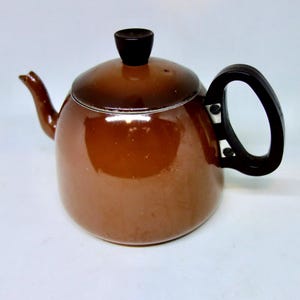 Vintage Brown Aluminium Tea Pot with Succulent  - Bakelite Handle and Knob - Retro Kitchen - Kitchenalia