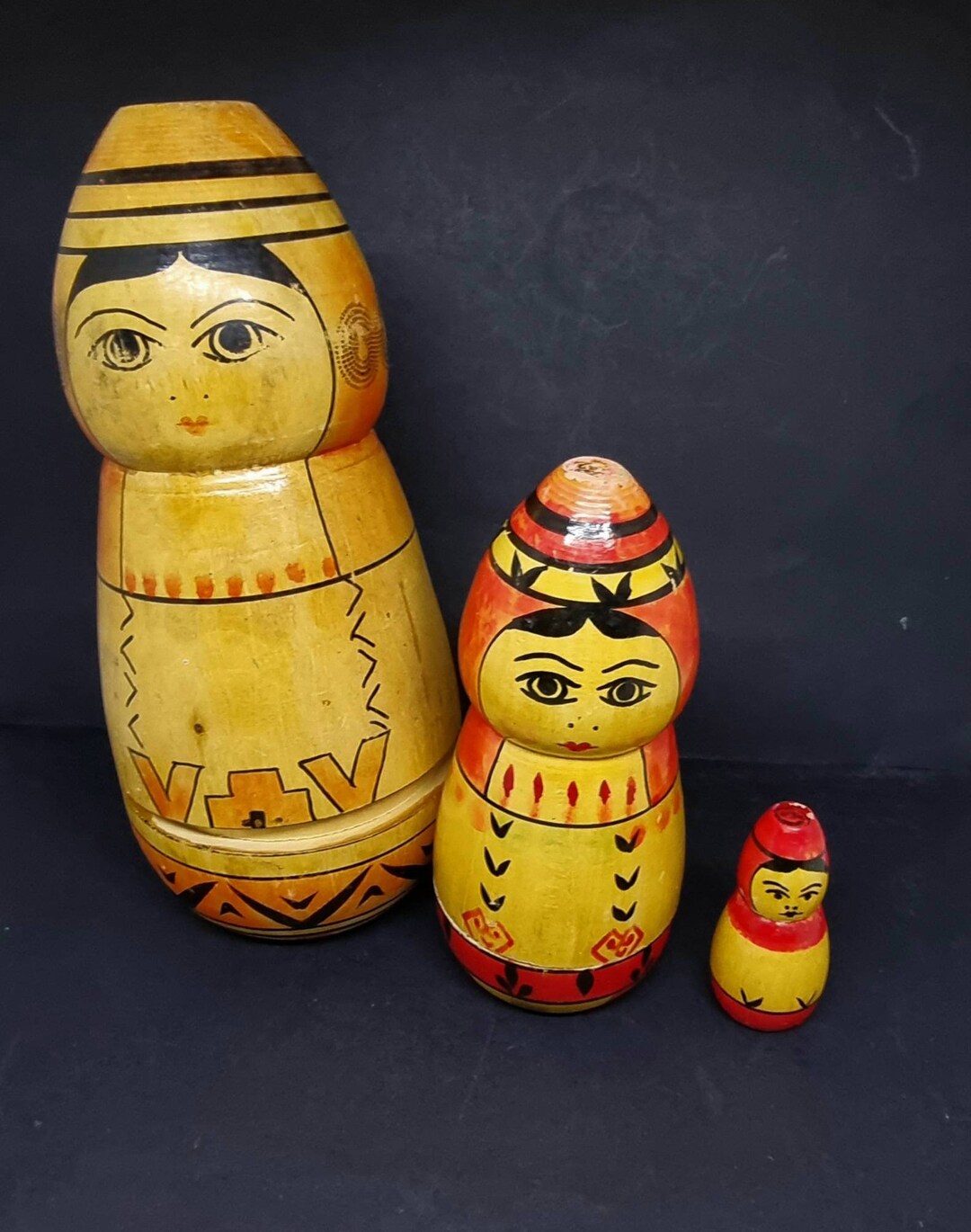 Vintage Wooden Nesting Dolls Carved Figures Russian Dolls Etsy