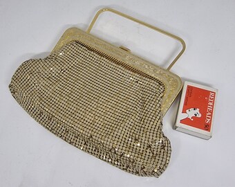 Vintage 'Sterling Mesh' Evening Bad  - Metal Handbag in Gold and Beige - Made in NSW Australia