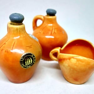 Vintage Australian Pottery Salt and Pepper Shakers - Davey Ware Condiment Set  - Three Pieces. Port Elliot Pottery South Australia