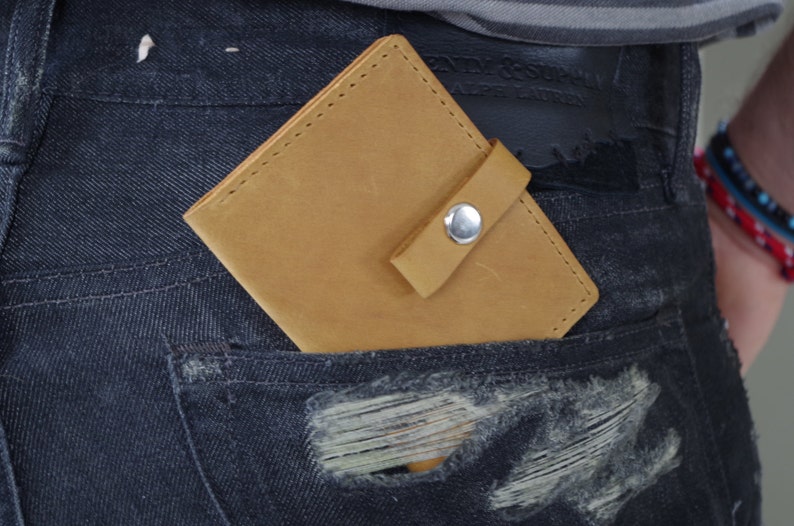 Wallet Bifold Unisex wallet Genuine Leather Handmade Wallet Mens Leather Wallet Simple Wallet Credit Card Wallet SNAP Straw Yellow