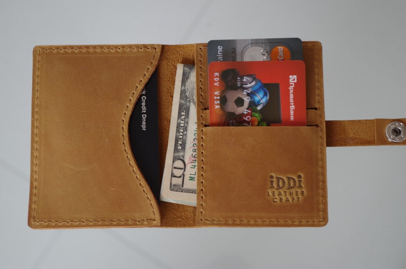 Wallet Bifold Unisex wallet Genuine Leather Handmade Wallet Mens Leather Wallet Simple Wallet Credit Card Wallet SNAP Straw Yellow