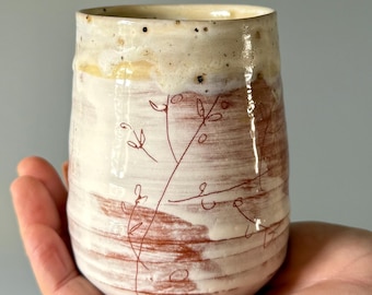 Large ceramic mug with floral design – hand-thrown, unique piece – mug without handle