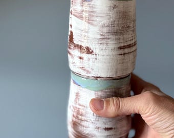 Set of 2 hand-thrown ceramic mugs – large drinking mugs without handles – terracotta & sage, handmade ceramic unique pieces
