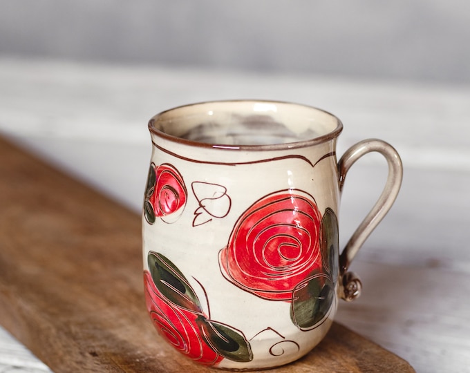 Featured listing image: Pottery cup//handmade ceramic cup//rose decor//tableware//coffee cup//tea cup//me-time//rose love
