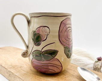 Pottery cup//Handmade ceramic cup//Rose decor//Tableware//Coffee cup//Tea cup//me-time//Rose love
