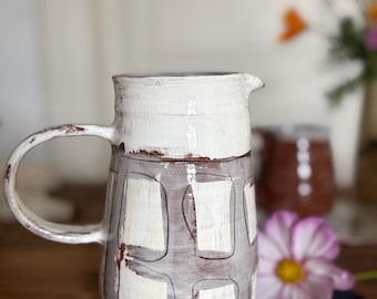 Handmade ceramic jug with graphic decoration, approx. 900 ml capacity
