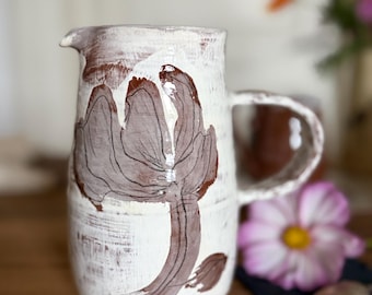 Handmade ceramic jug with graphic decoration, approx. 900 ml capacity