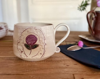 Pottery mug//Rose love//Handmade ceramic mug//Rose decoration//Tableware//Coffee mug//Tea mug//Me time