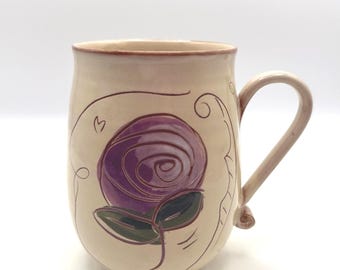 Pottery mug//Ceramic mug handmade//Rose decoration//Tableware//Coffee mug//Tea mug//Me time//Rose love
