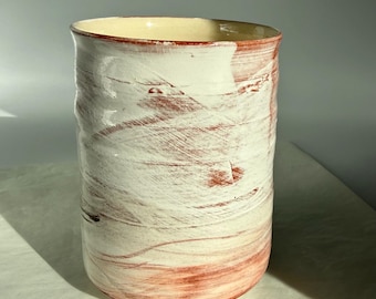 Large ceramic mug without handle – hand-thrown drinking mug in cream & terracotta – modern mug – unique ceramic piece