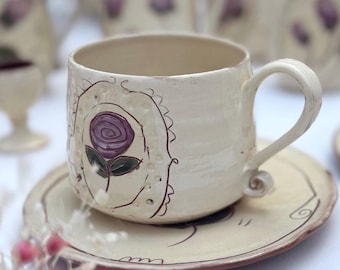 Pottery mug//Rose love//Handmade ceramic mug//Rose decoration//Tableware//Coffee mug//Tea mug//Me time